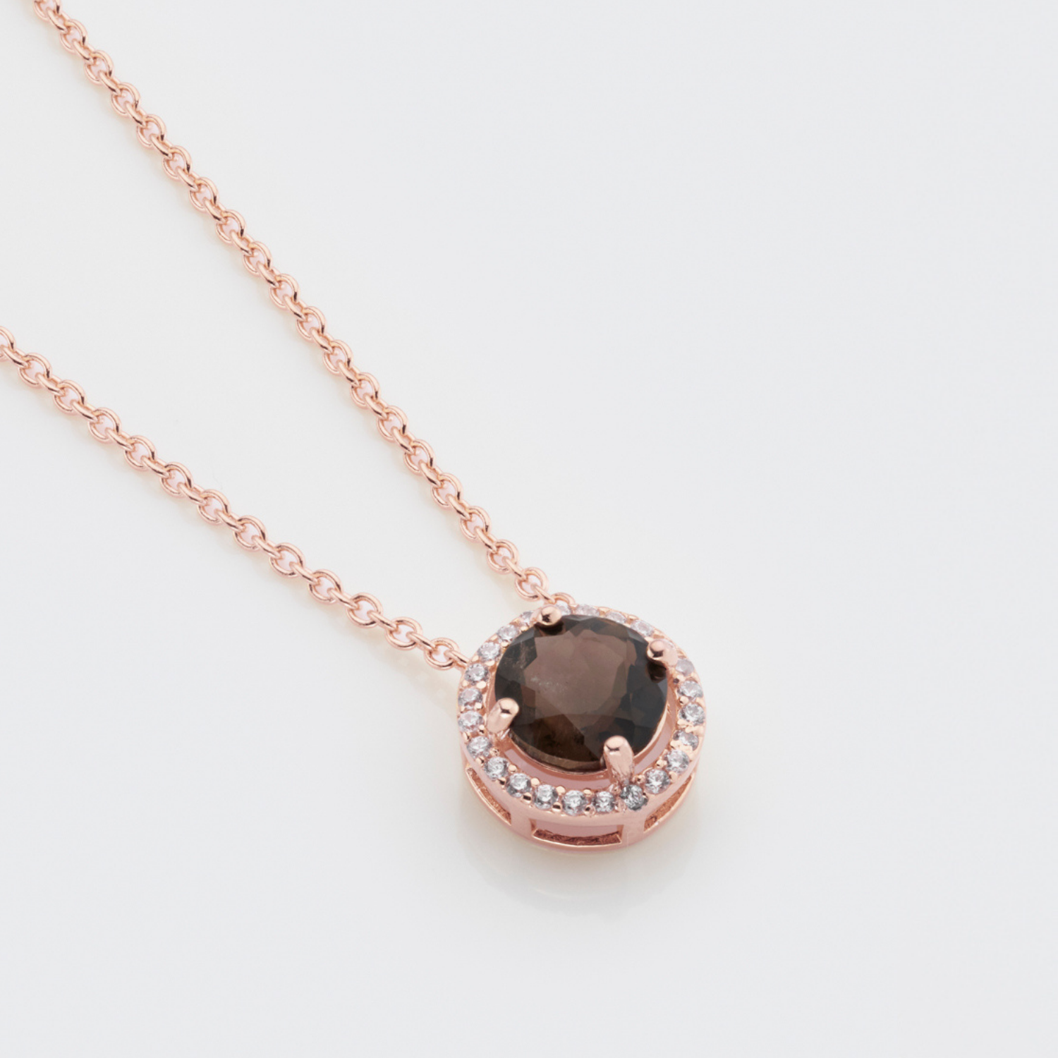 18k rose gold plated 925 sterling silver smoky quartz necklace