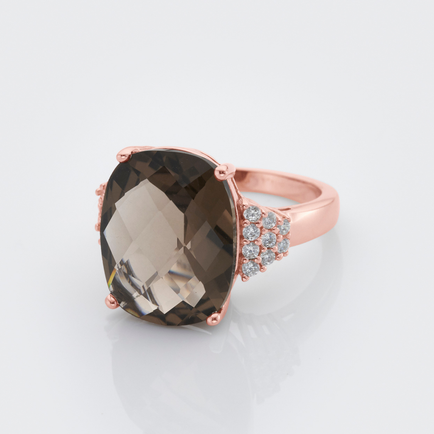 18k rose gold 925 sterling silver smoky quartz ring