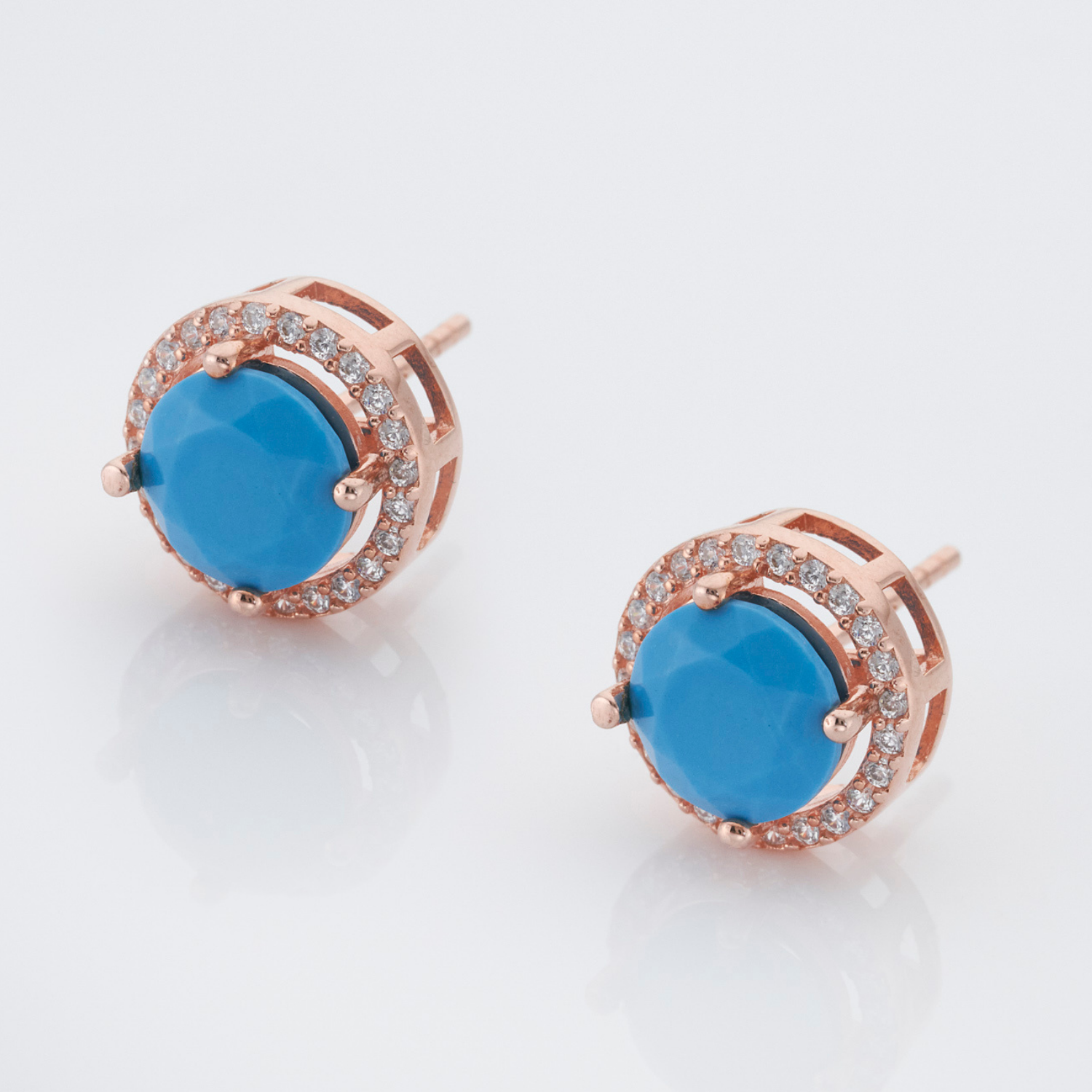 18k rose gold 925 sterling silver turquoise stud earrings
