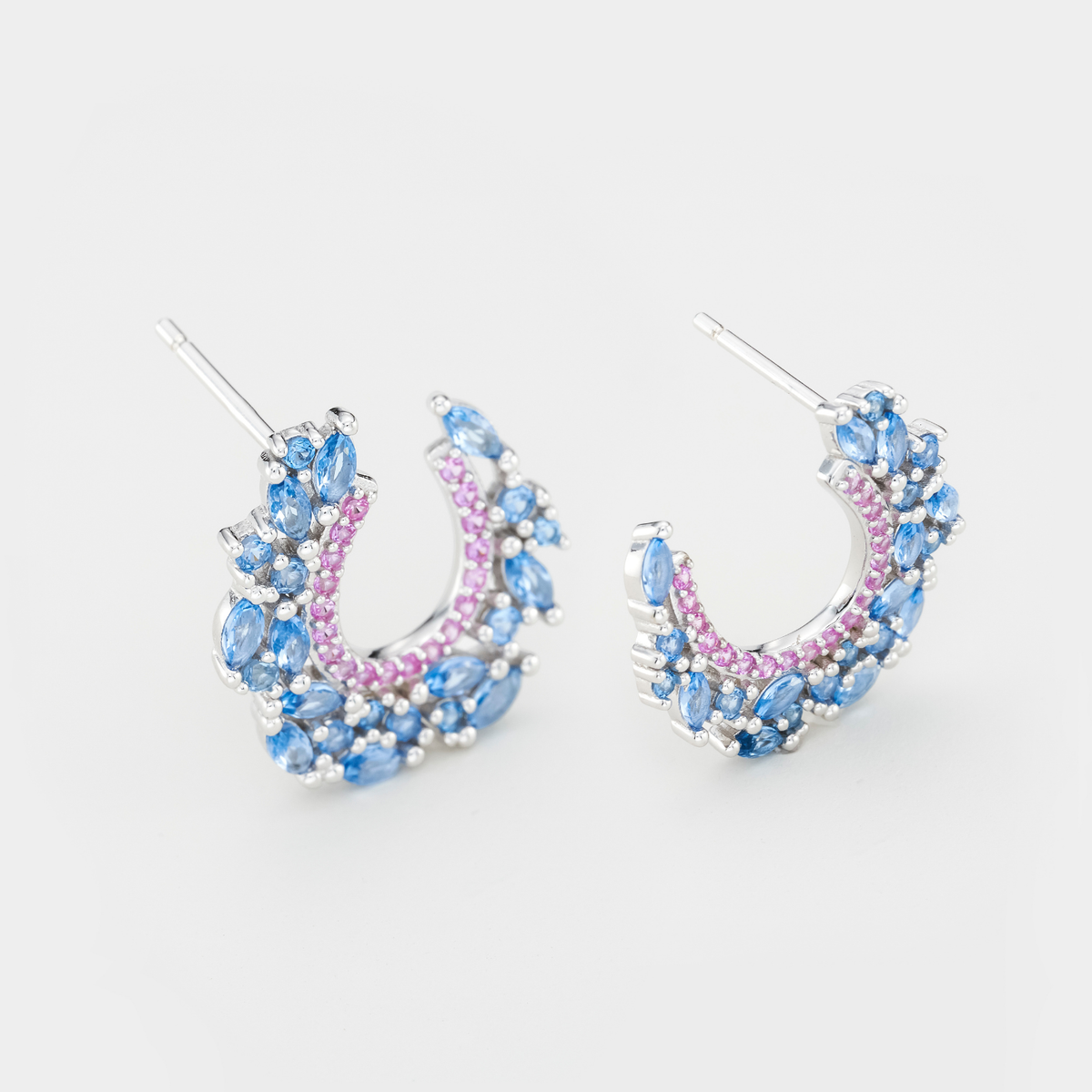 925 sterling silver blue and pink cubic zirconia earrings