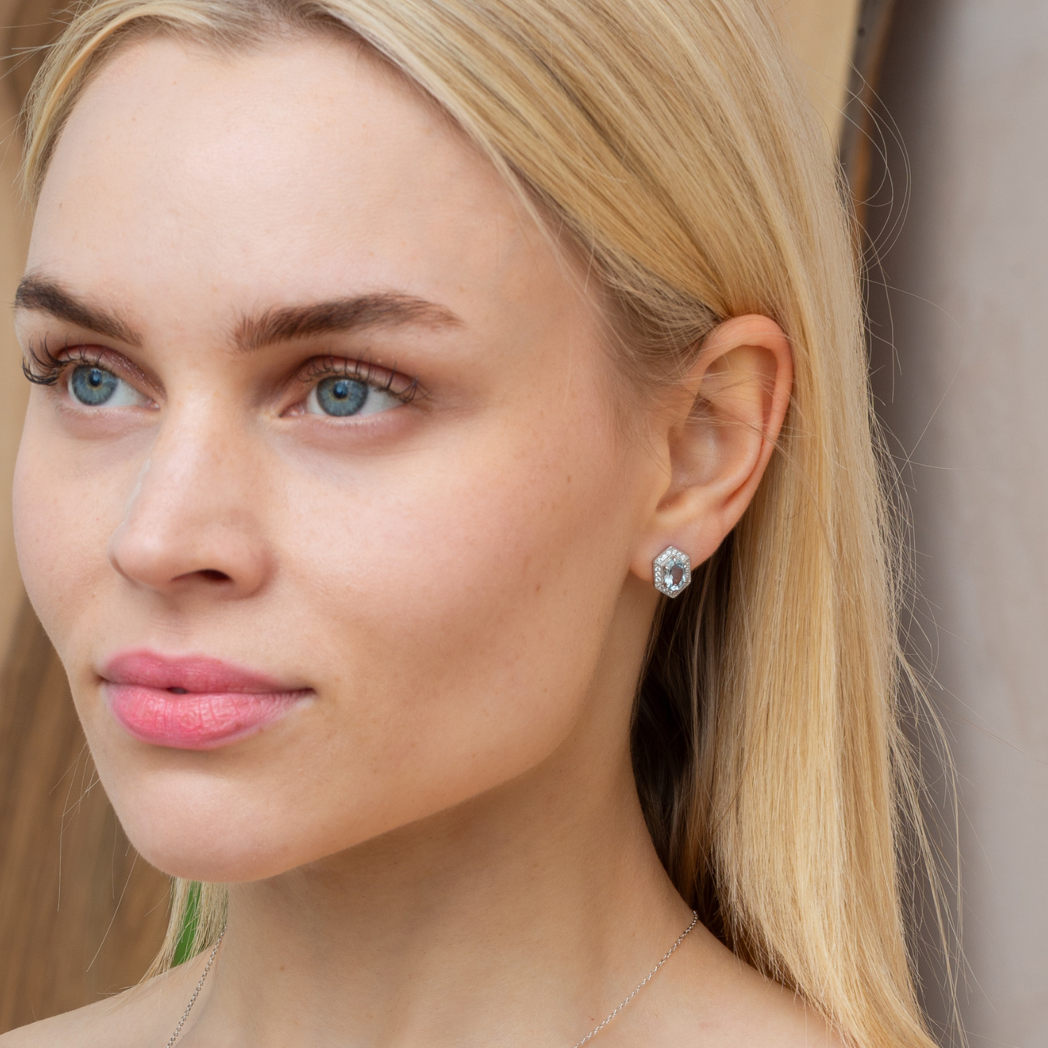 925 sterling silver blue topaz hexagon stud earrings