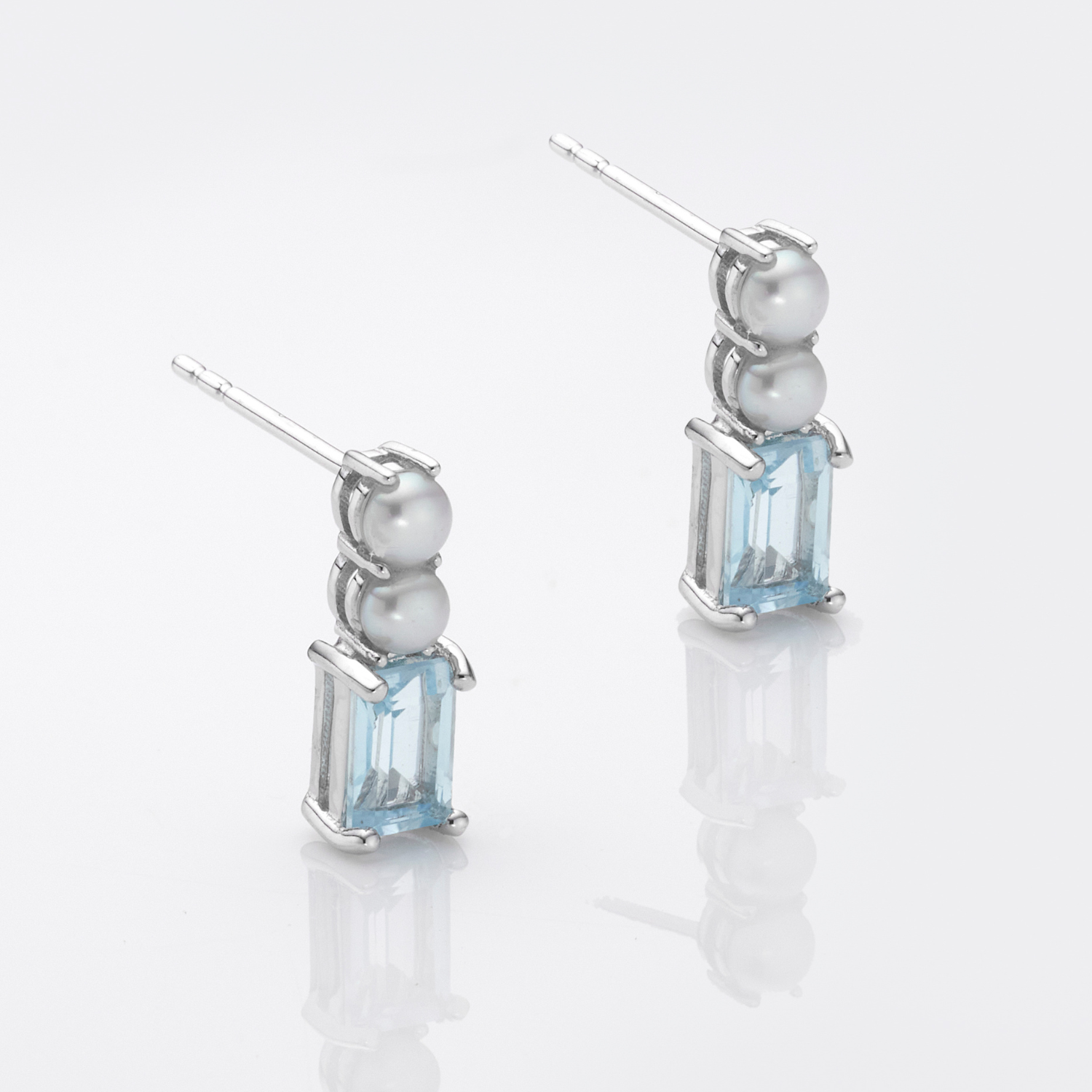 925 sterling silver blue topaz pearl stud earrings