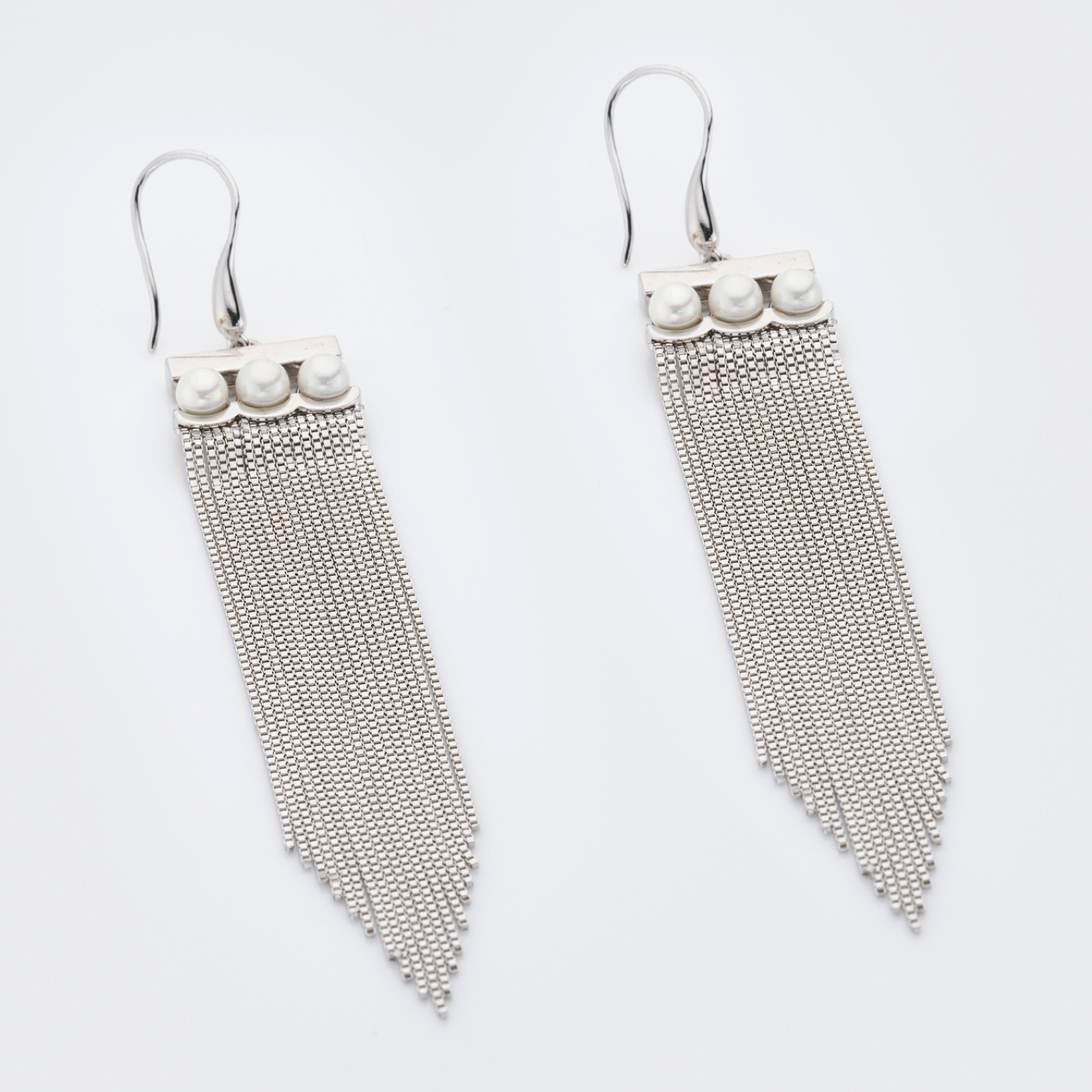 925 sterling silver hanging pearl long earrings