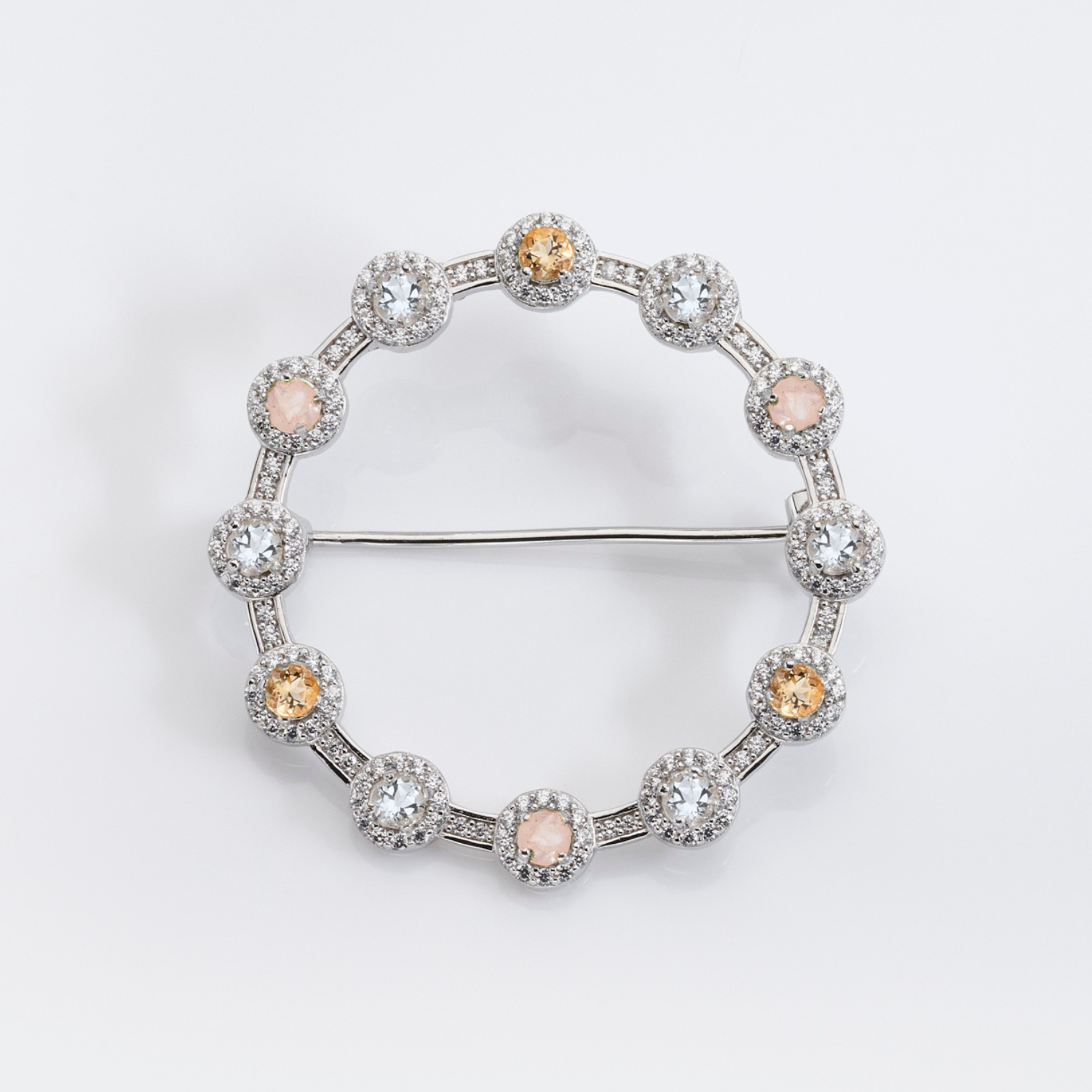 925 sterling silver multi gemstone brooch