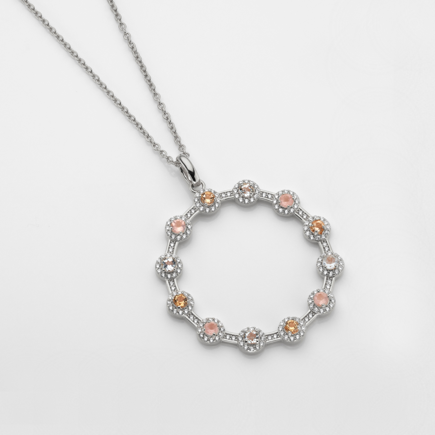 925 sterling silver multi gemstone blue topaz citrine rose quartz necklace