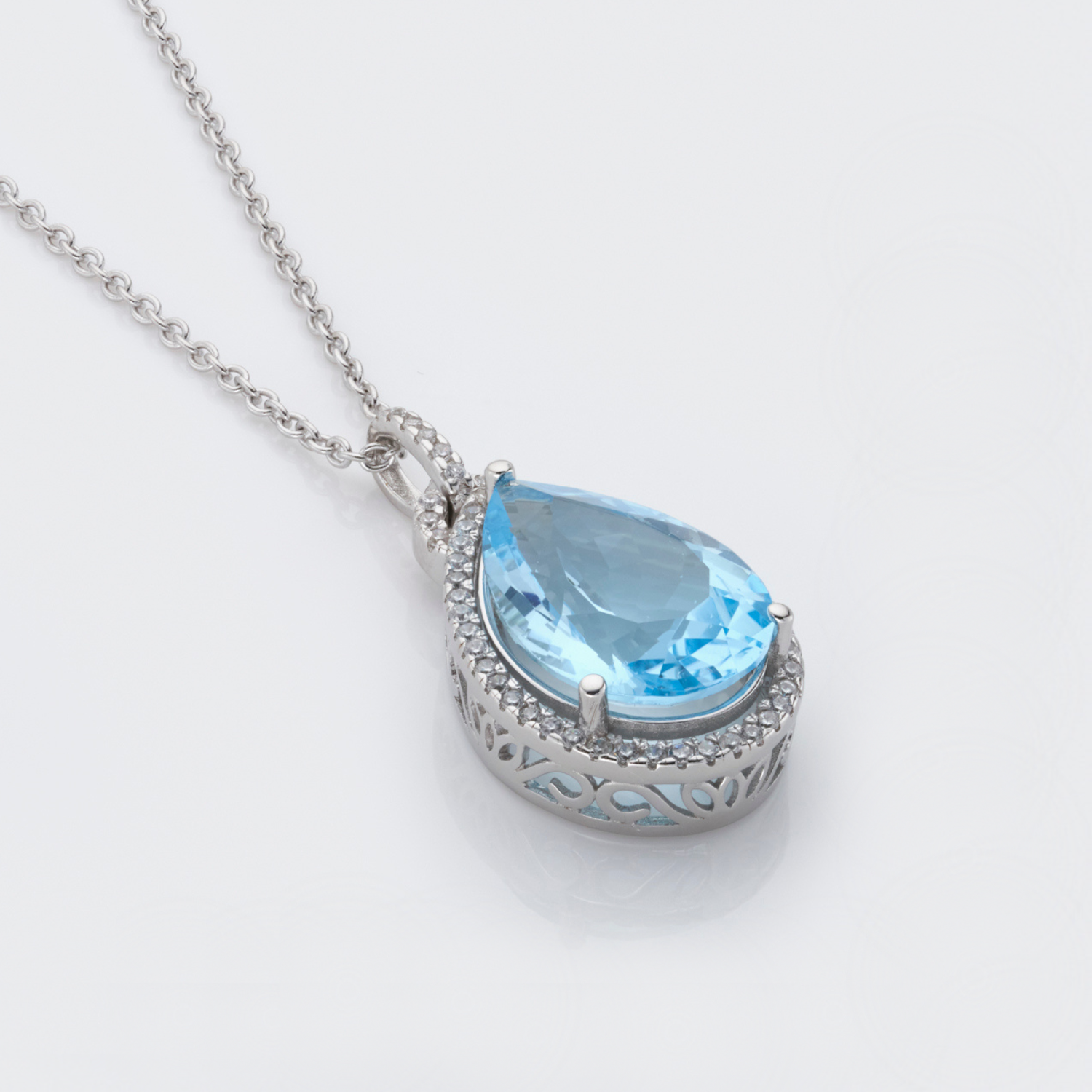 925 sterling silver pear drop blue topaz necklace