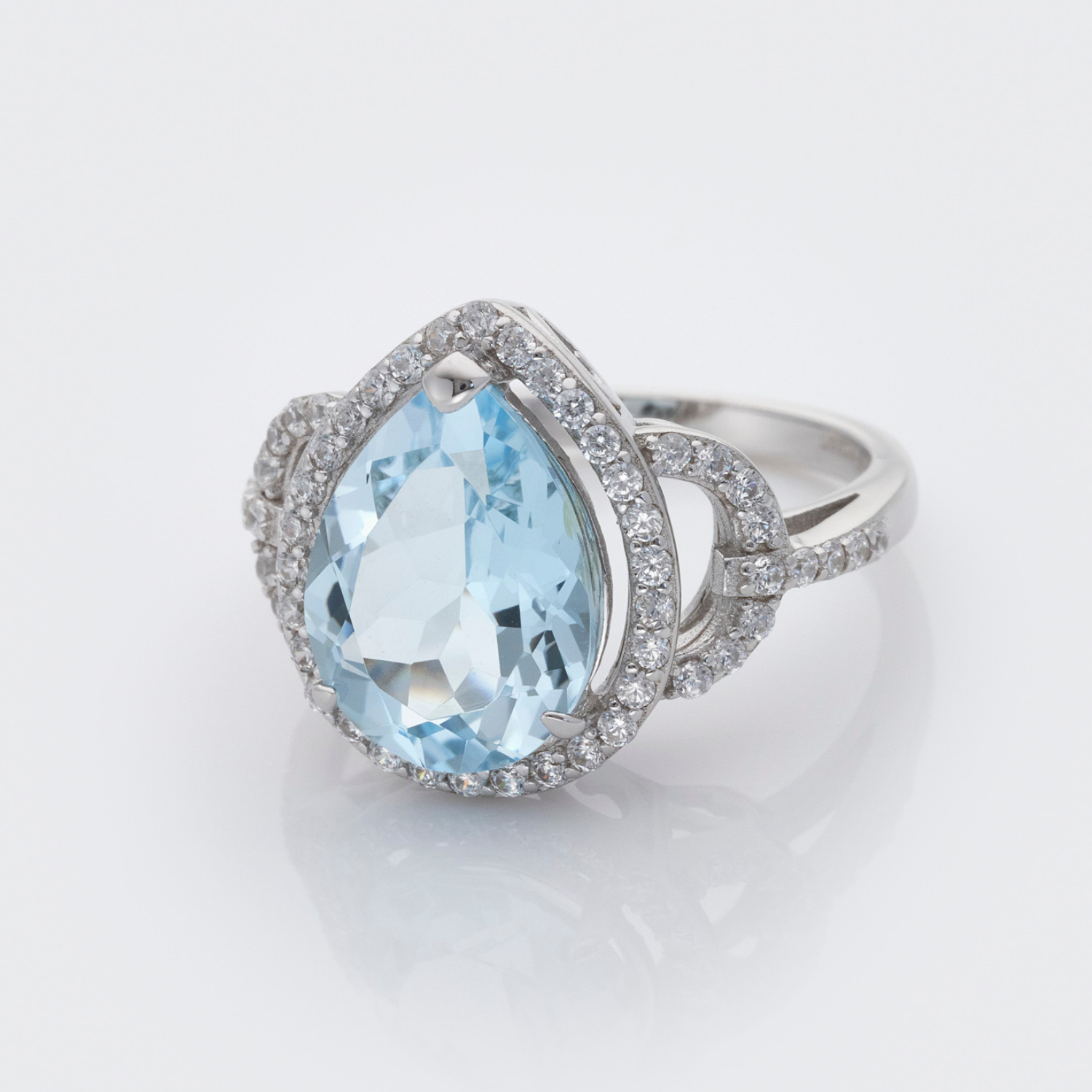 925 sterling silver pear drop blue topaz ring