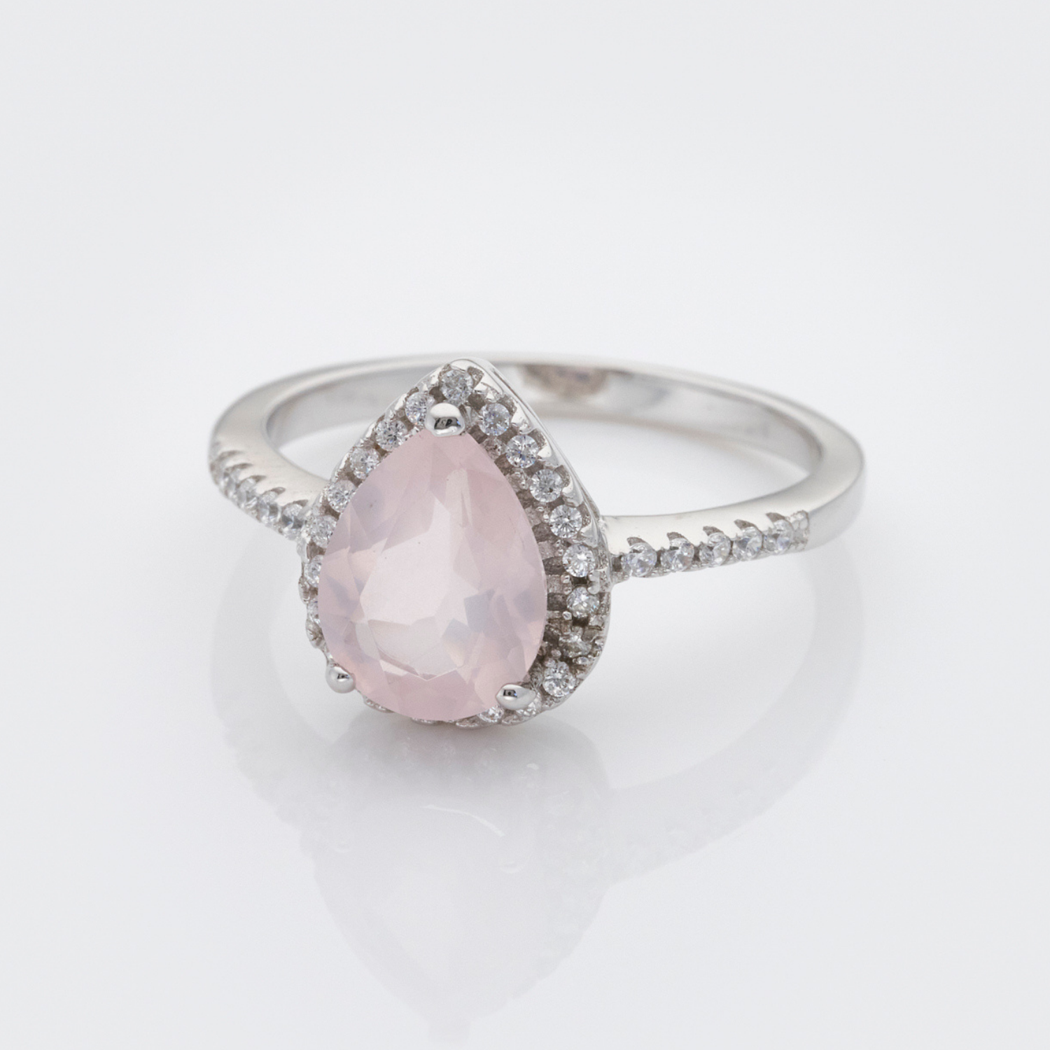 925 sterling silver pear drop rose quartz ring