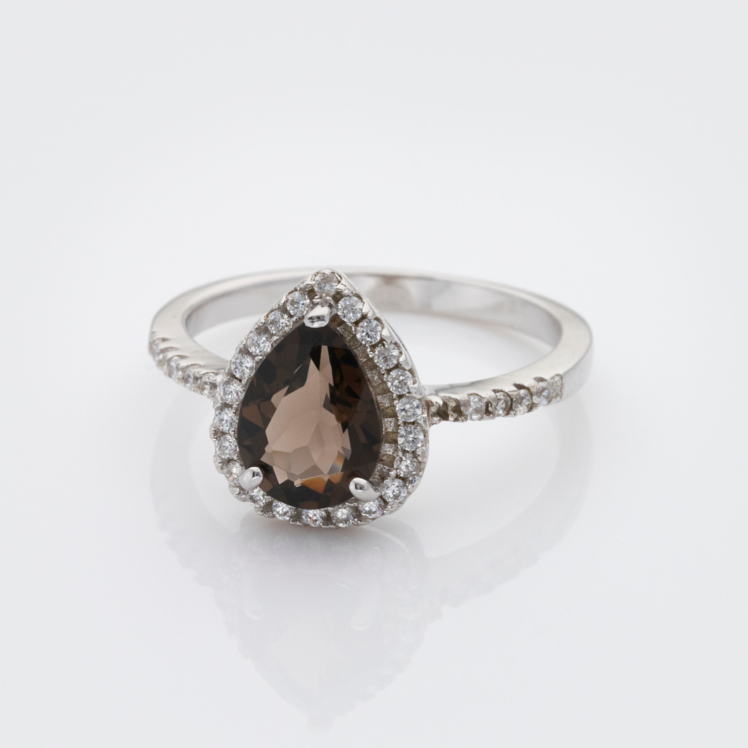 925 sterling silver pear drop smoky quartz  ring