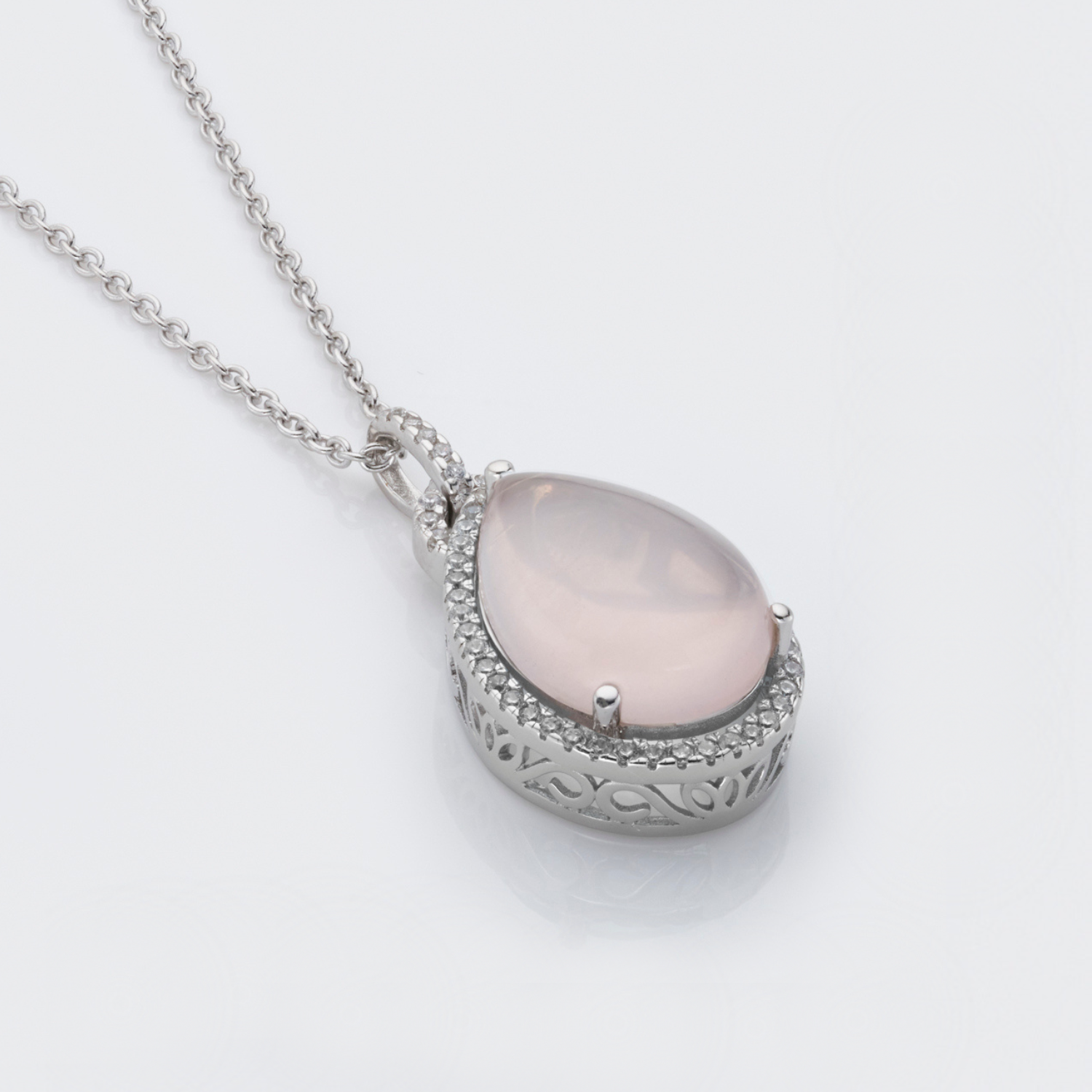 925 sterling silver pear drop rose quartz necklace