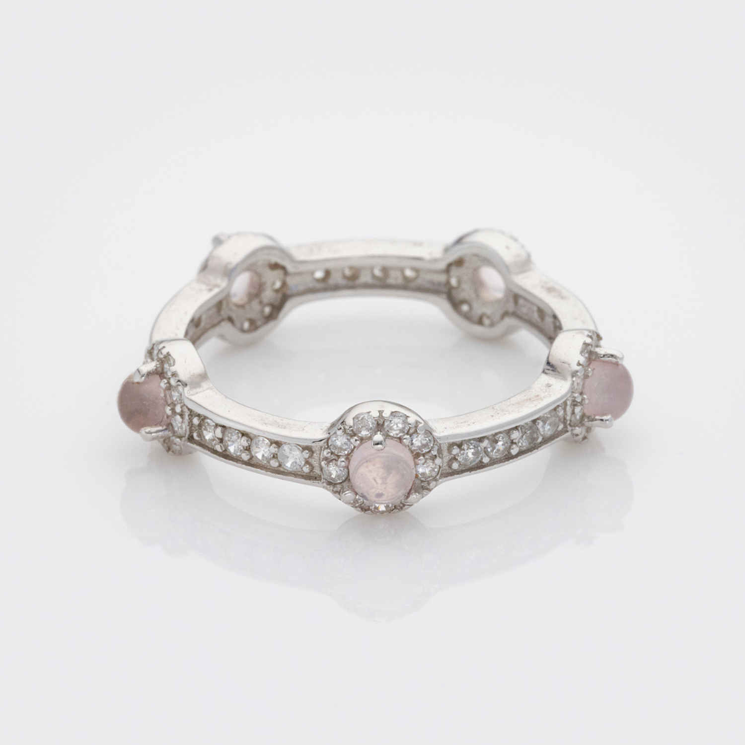 925 sterling silver rose quartz stacking stone ring