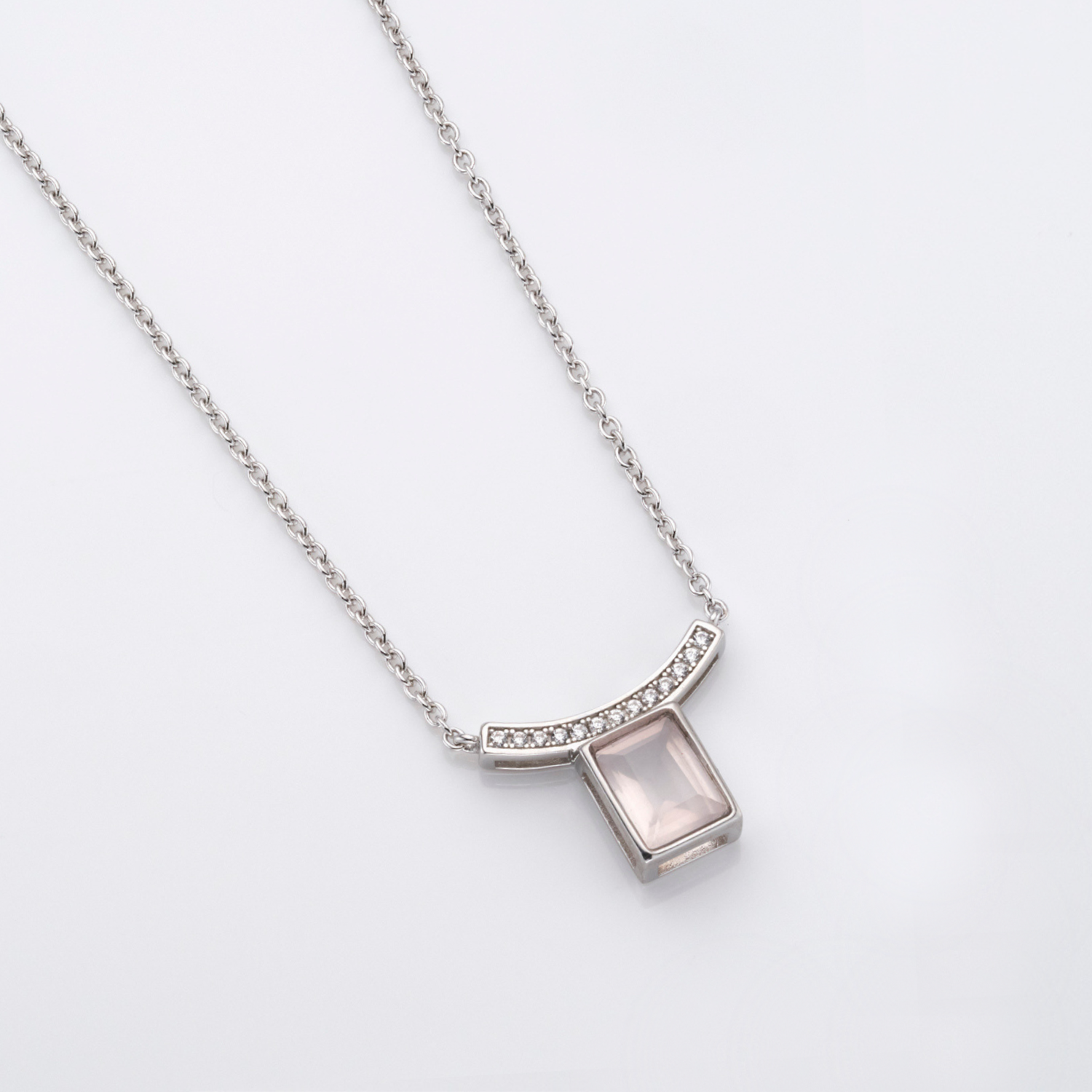 925 sterling silver sakura rose quartz necklace