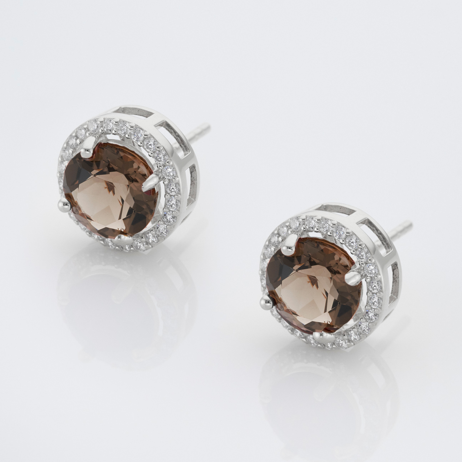 925 sterling silver smoky quartz stud earrings