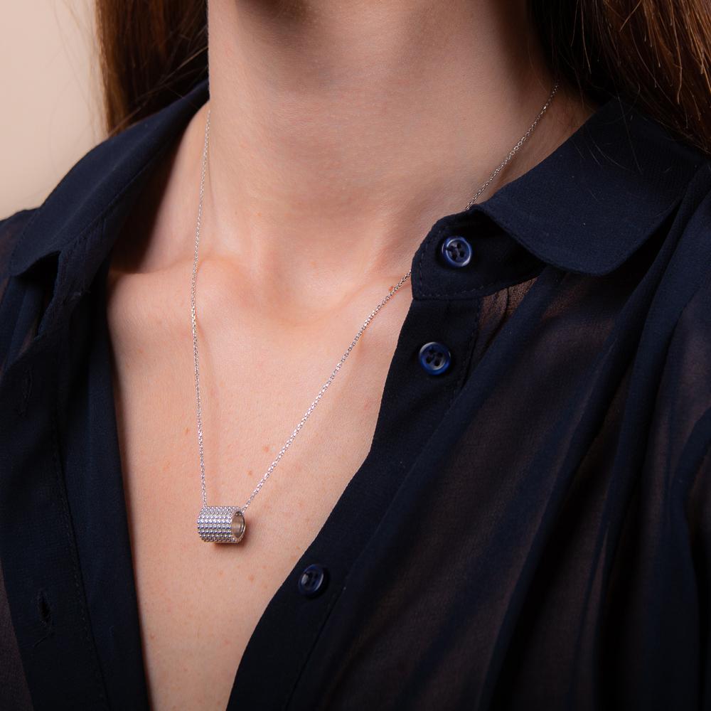 rhodium plated sterling silver barrel pendant