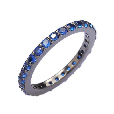 Dark Rhodium Blue Single Stacking Ring - H.AZEEM London