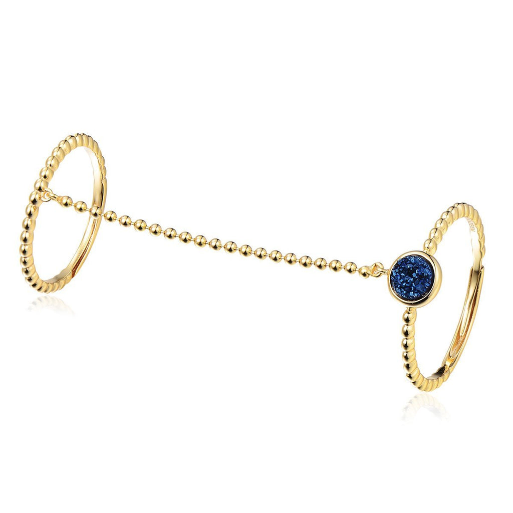 Elara's Blue Gold Double Ring - H.AZEEM London