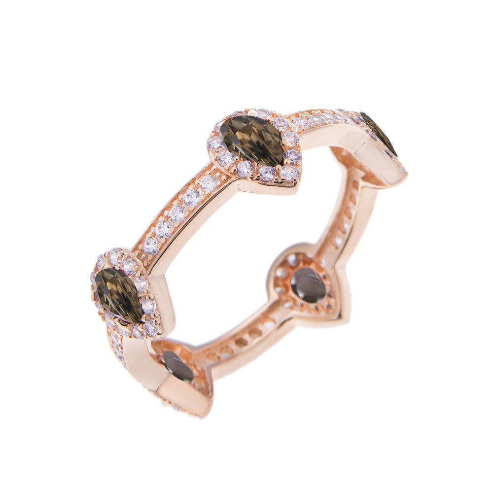 Pear Drop Smoky Quartz Gold Stacking Ring - H.AZEEM London