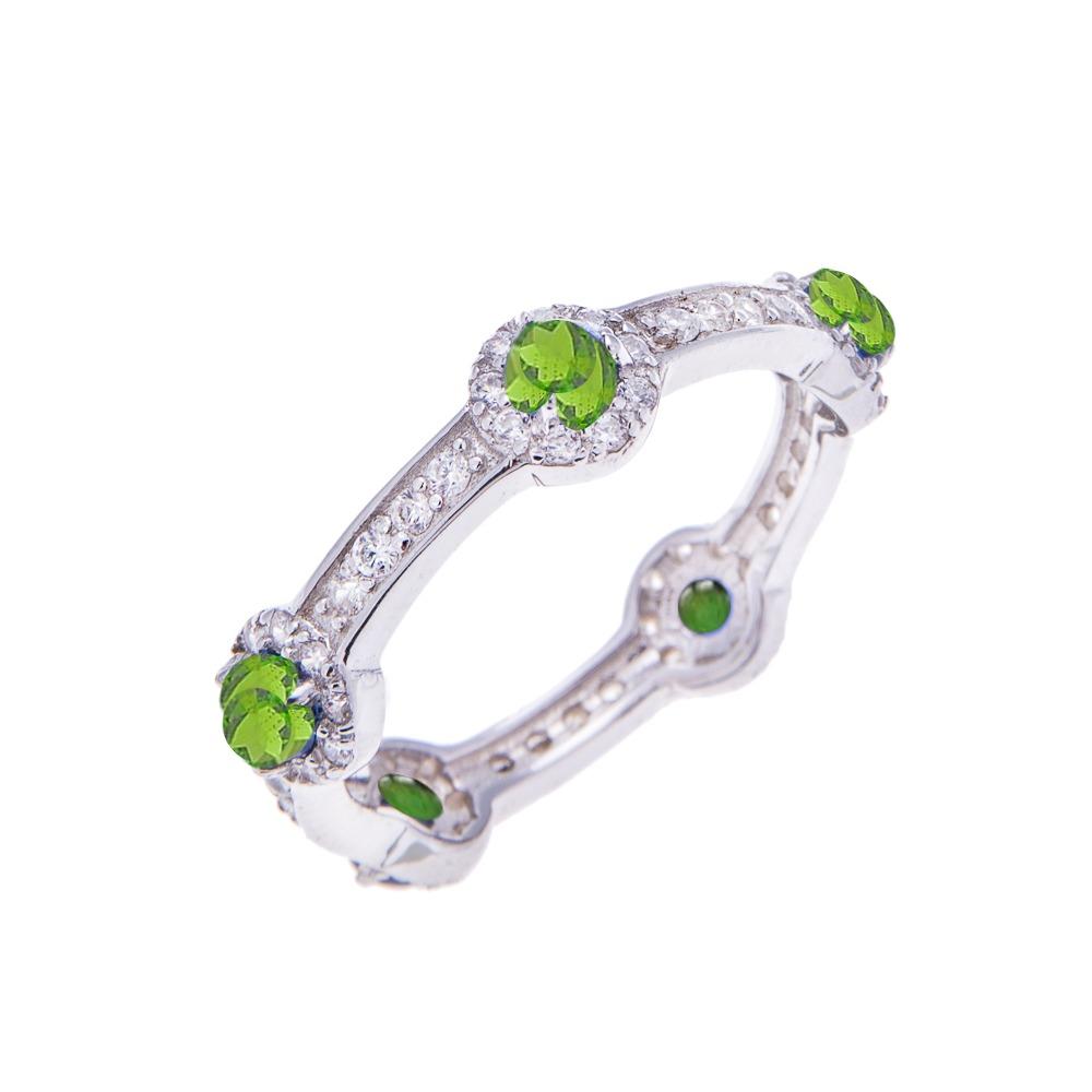 Green Diopside Silver Stacking Stone Ring - H.AZEEM London