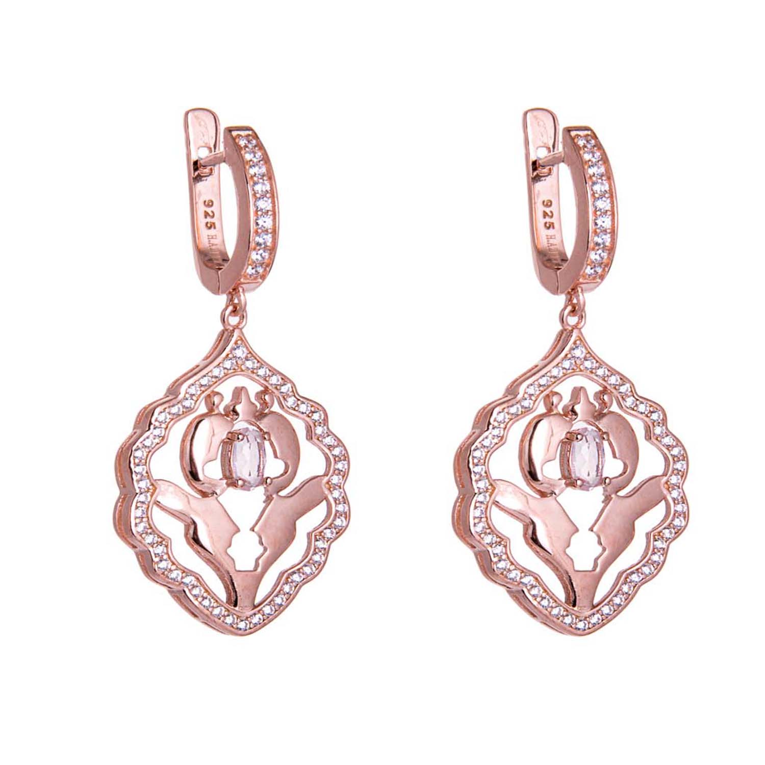 Iznik Rose Gold Rose Quartz Earrings