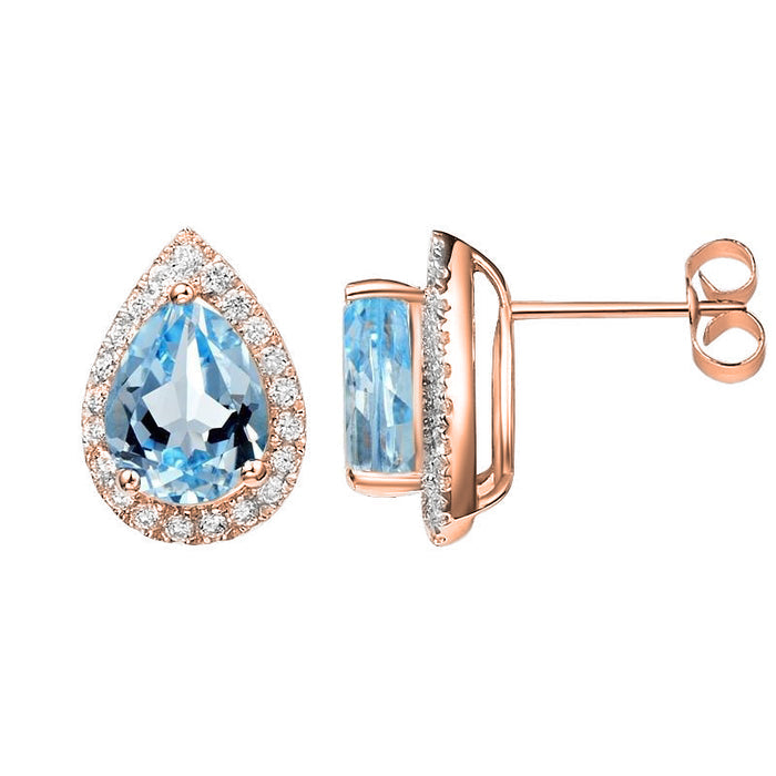 Luscious Blue Topaz Rose Gold Earrings
