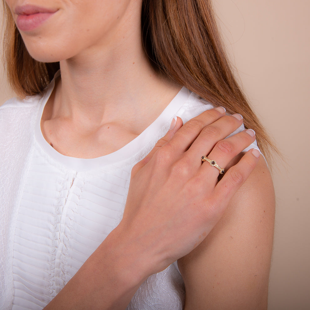 Smoky Quartz Gold Stacking Stone Ring - H.AZEEM London