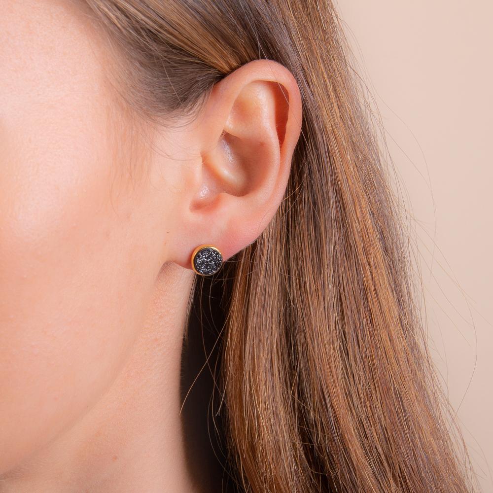 Elara's Gold Black Studs - H.AZEEM London