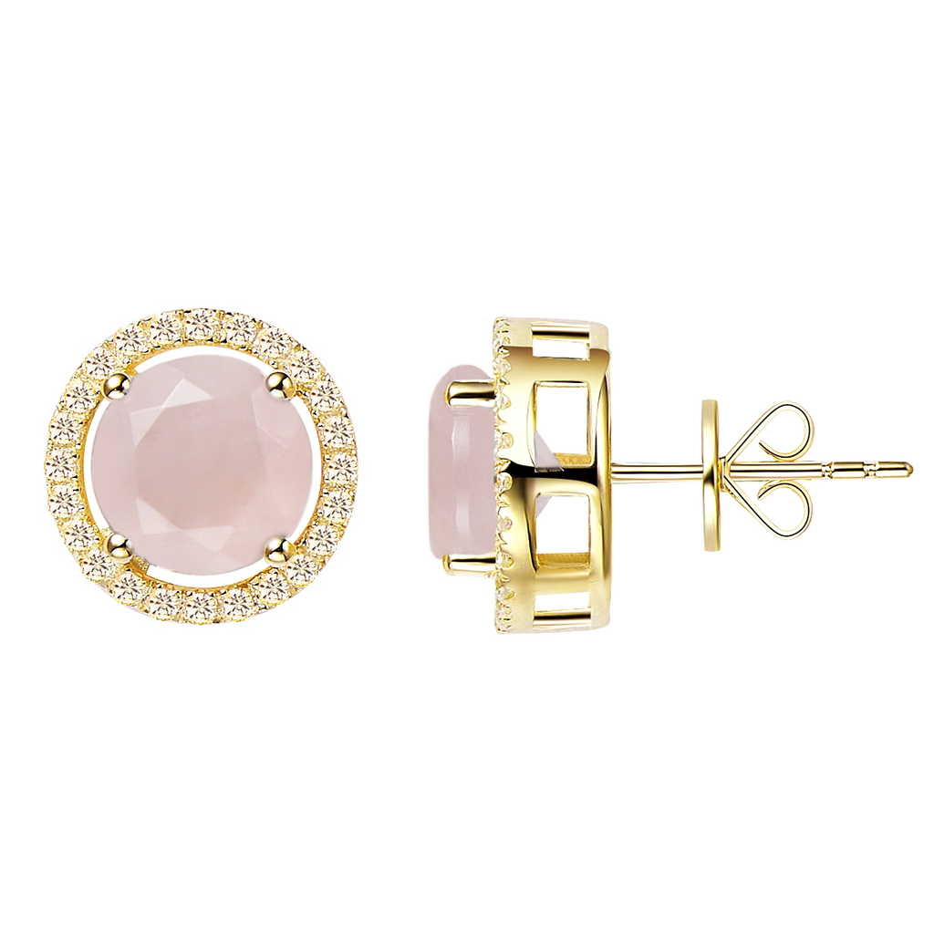 Royal Gold Rose Quartz Earrings - H.AZEEM London