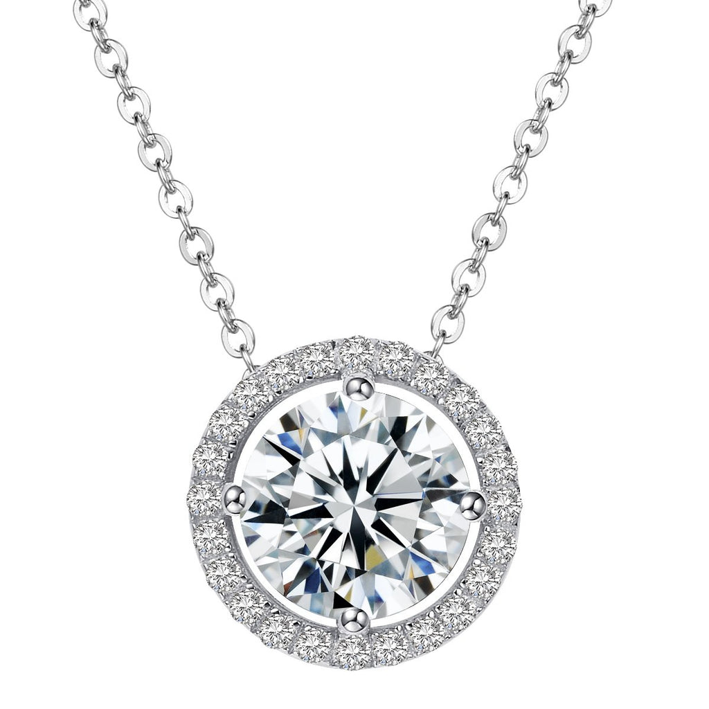 Royal White Necklace featuring diamond cut Cubic Zirconia hand set in Rhodium plated 925 Sterling Silver.