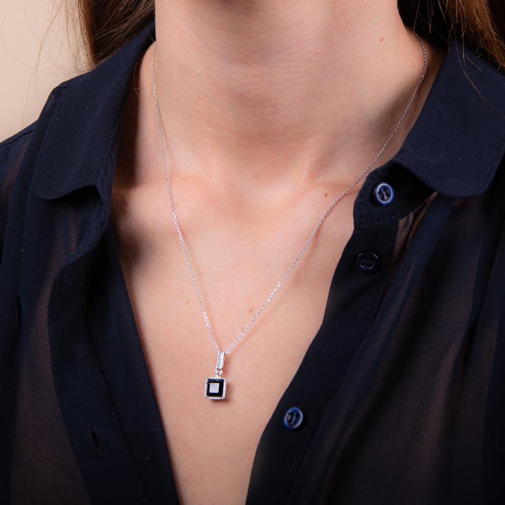 rhodium plated sterling silver Sapphire necklace