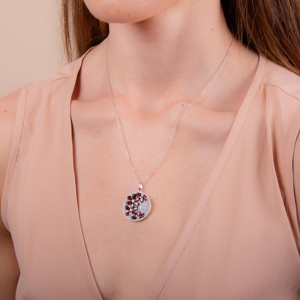 rhodium plated sterling silver Garnet necklace