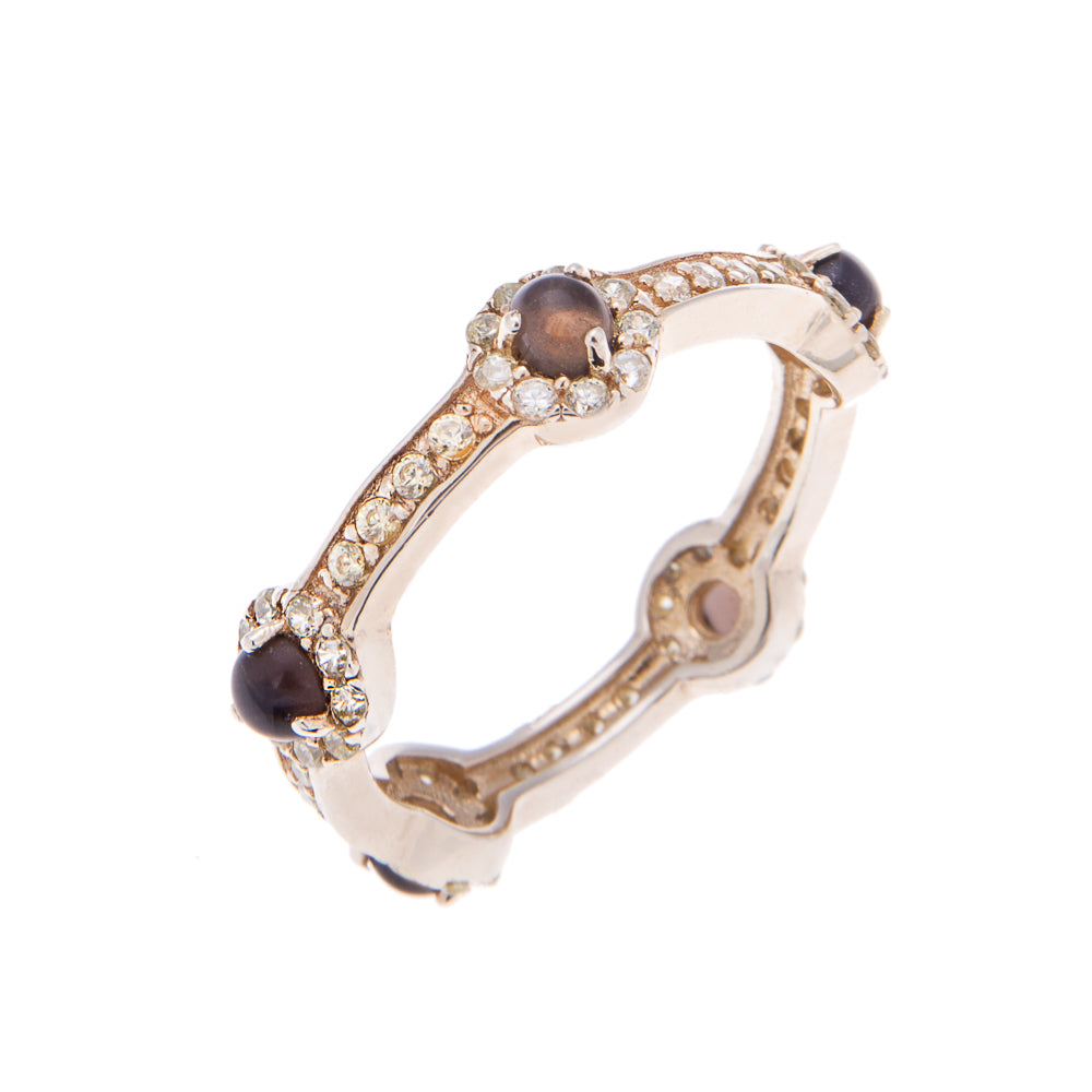 Smoky Quartz Gold Stacking Stone Ring - H.AZEEM London