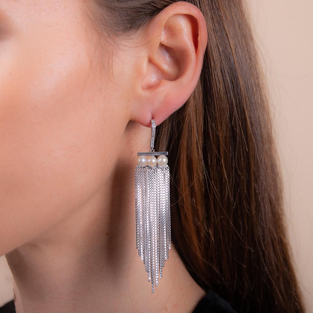 925 sterling silver pearl long earrings model